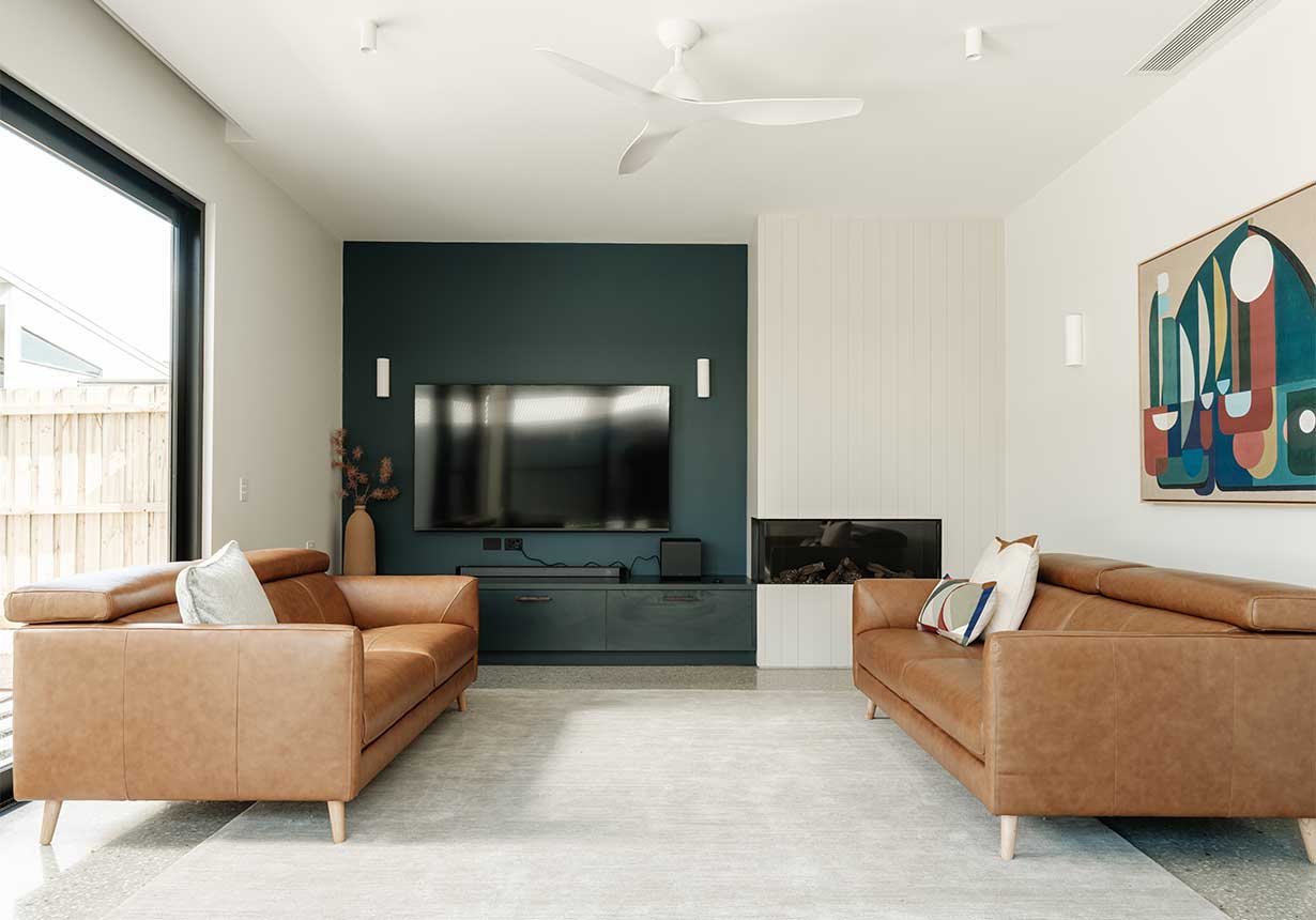 Living room in architect-designed home in Torquay