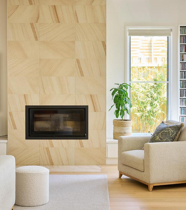 Fireplace in award-winning home built by Tremul Constructions